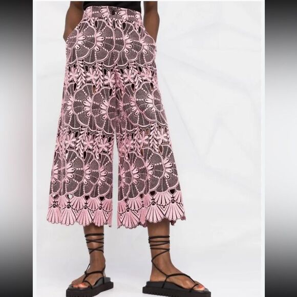 NWT La Double J Patterned Culotte Pants SANGALLO FLOWER Large Pink - Picture 1 of 14